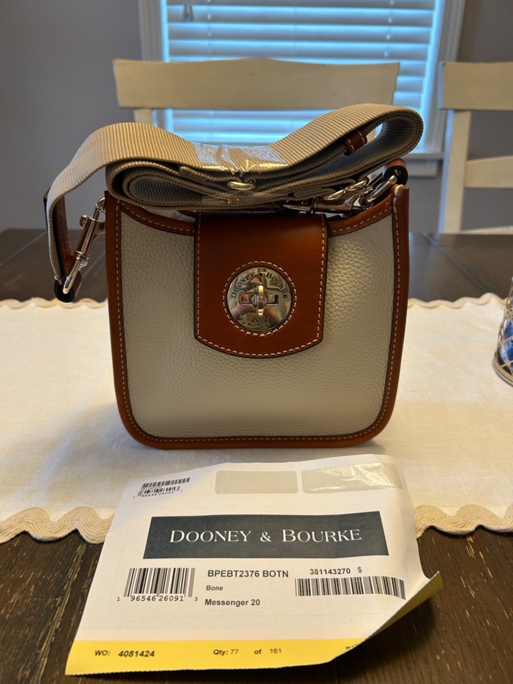 Dooney & Bourke Bone and Brown Pebble  Turnlock Messenger 20